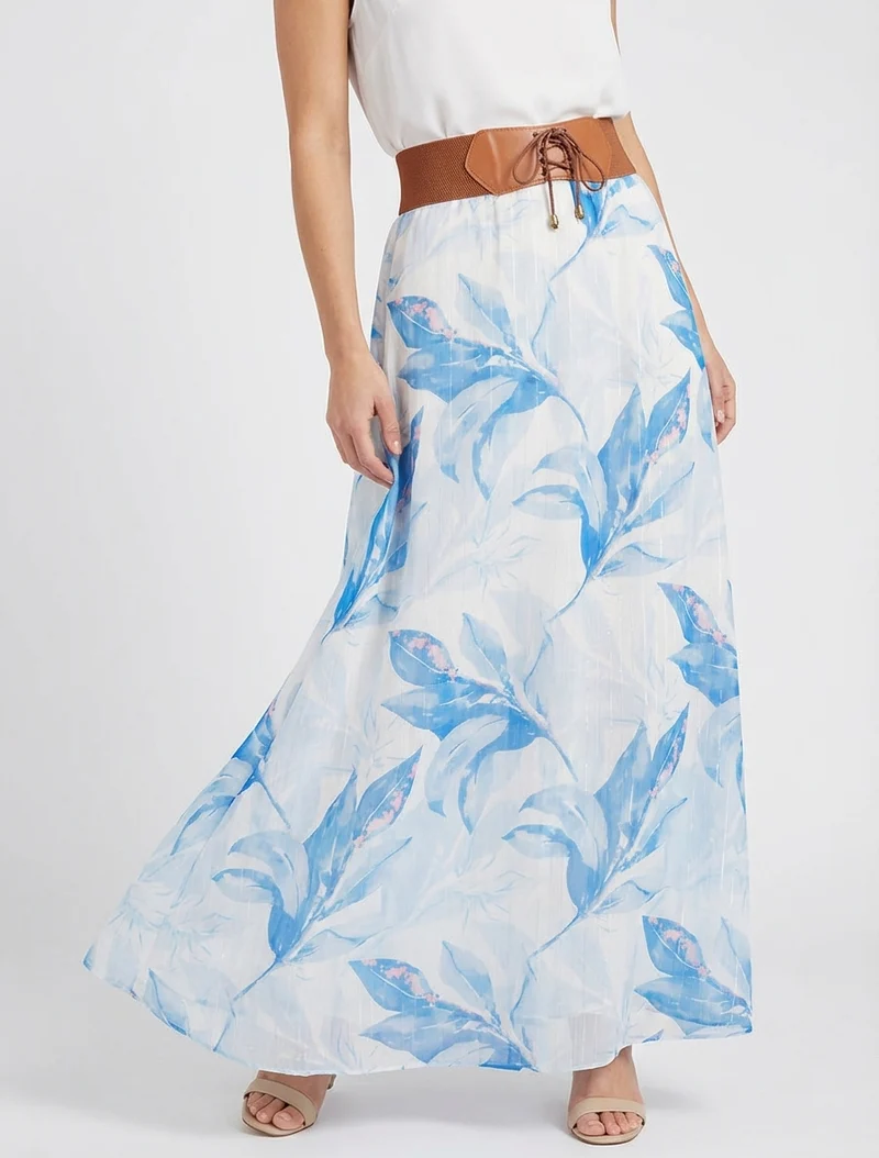 Jupe longue imprimé floral - Bleu ciel