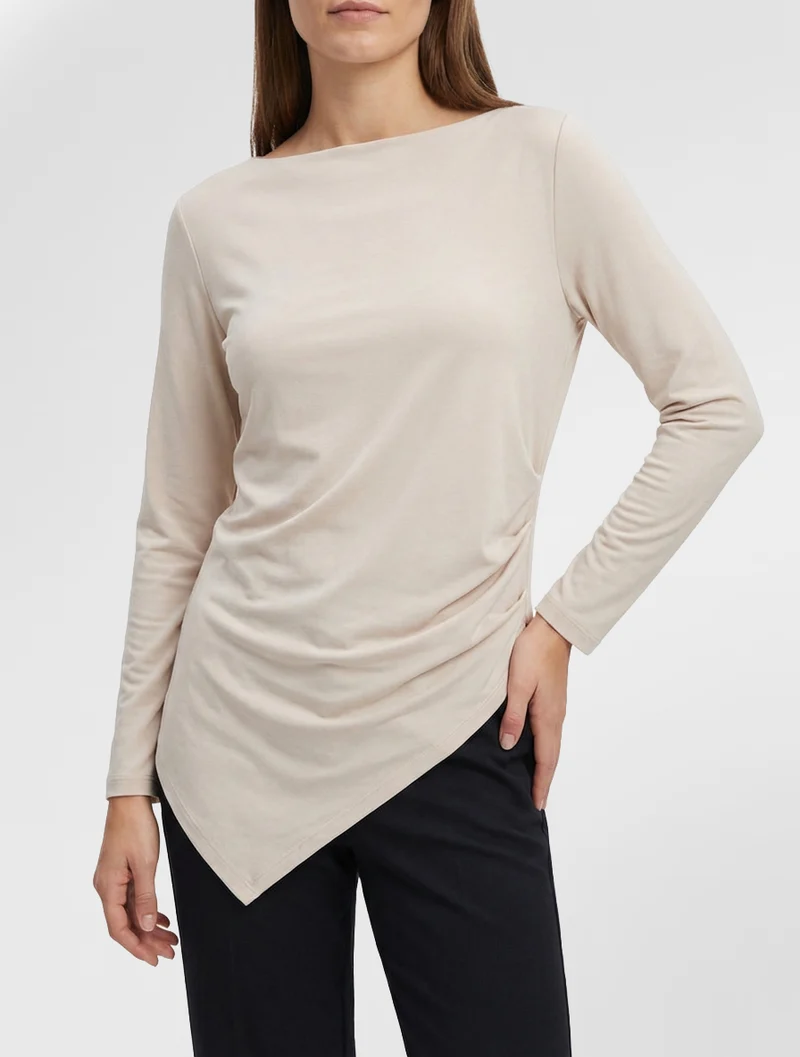 Top uni asymétrique à col rond - Beige
