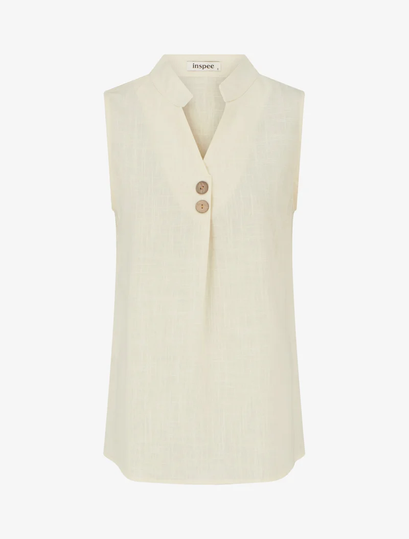 Top droit sans manches en lin mélangé - Beige
