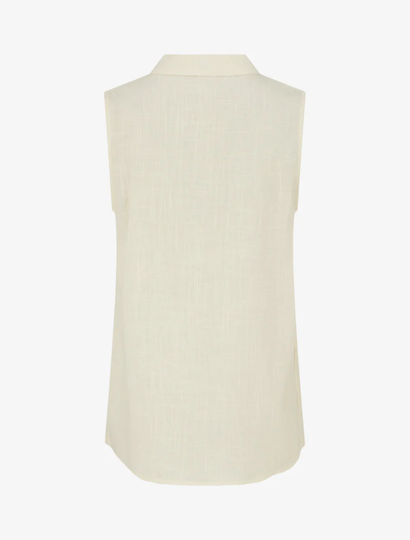 Top droit sans manches en lin mélangé - Beige