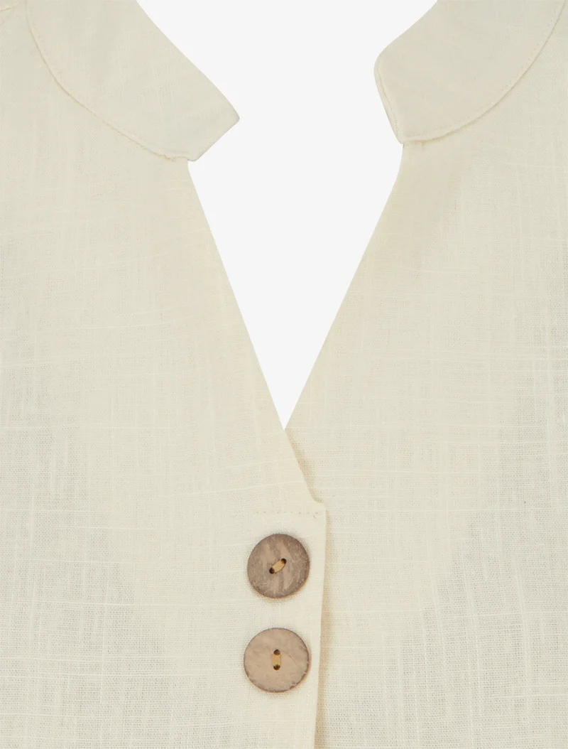 Top droit sans manches en lin mélangé - Beige
