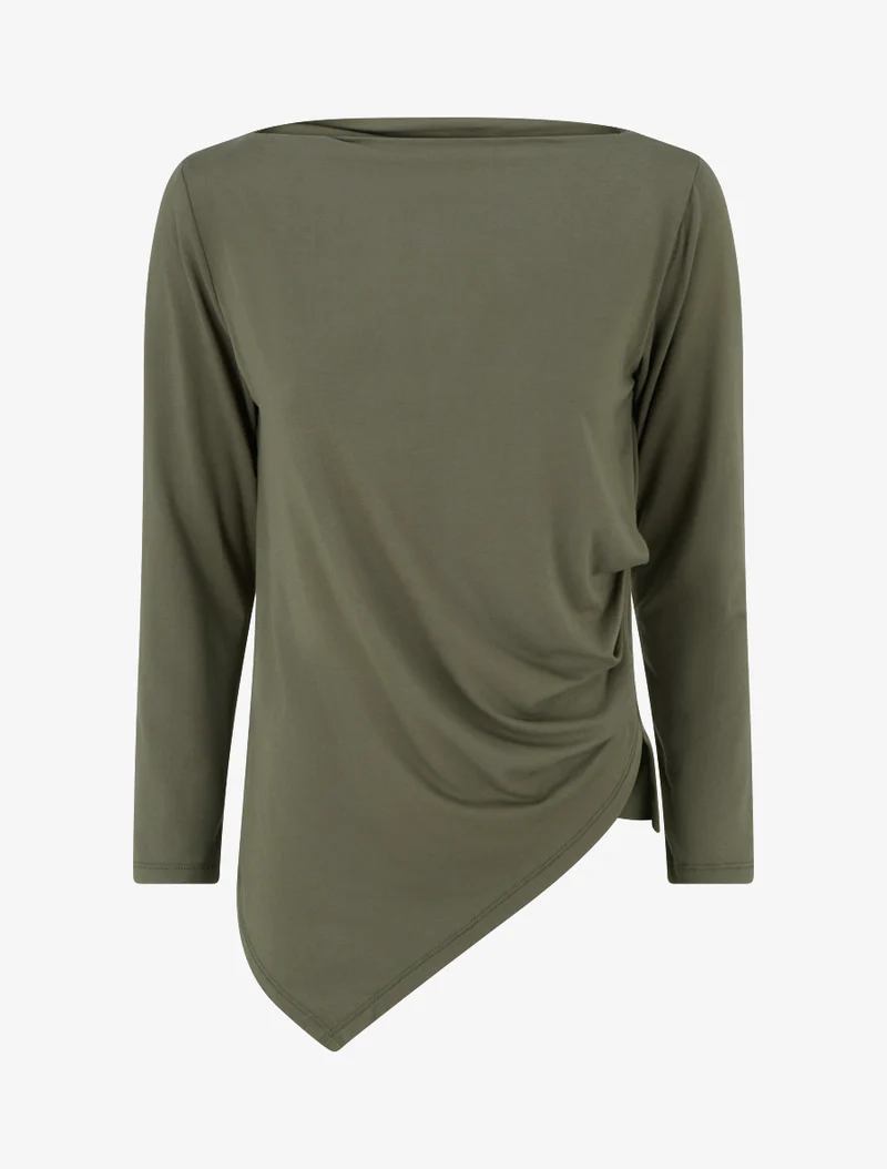 Top uni asymétrique à col rond - Kaki