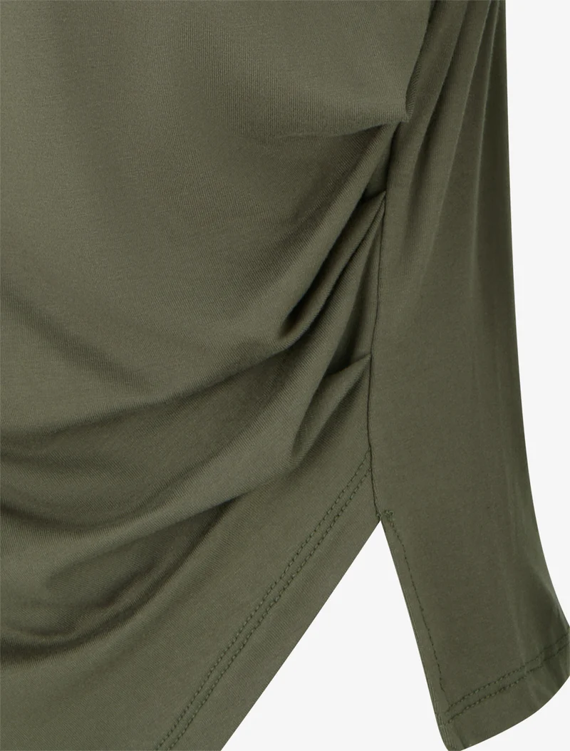 Top uni asymétrique à col rond - Kaki