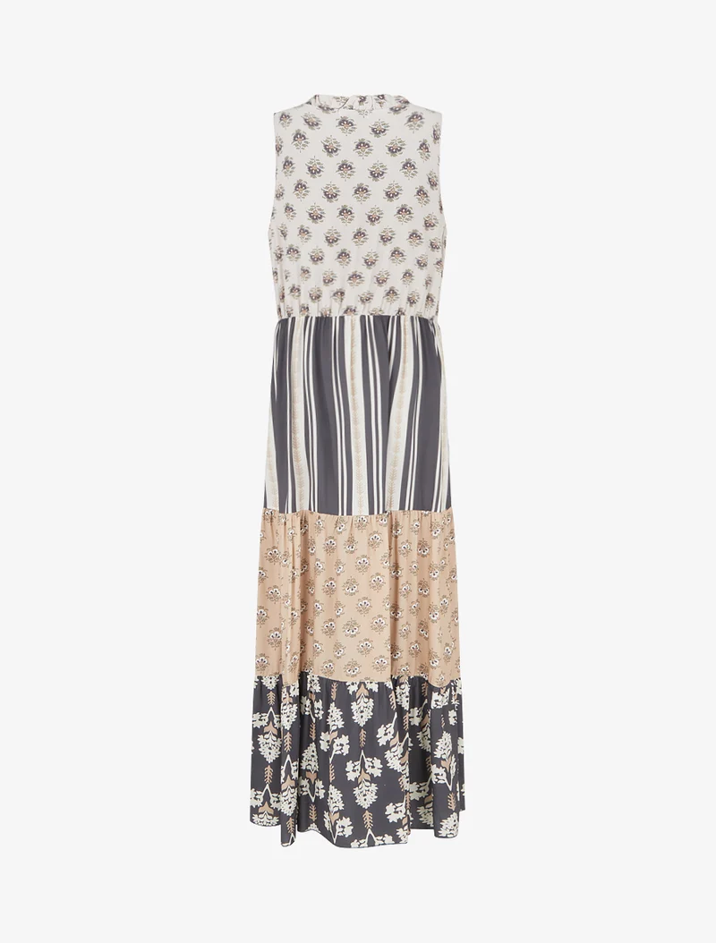 Robe longue sans manches à patchwork floral - Noir
