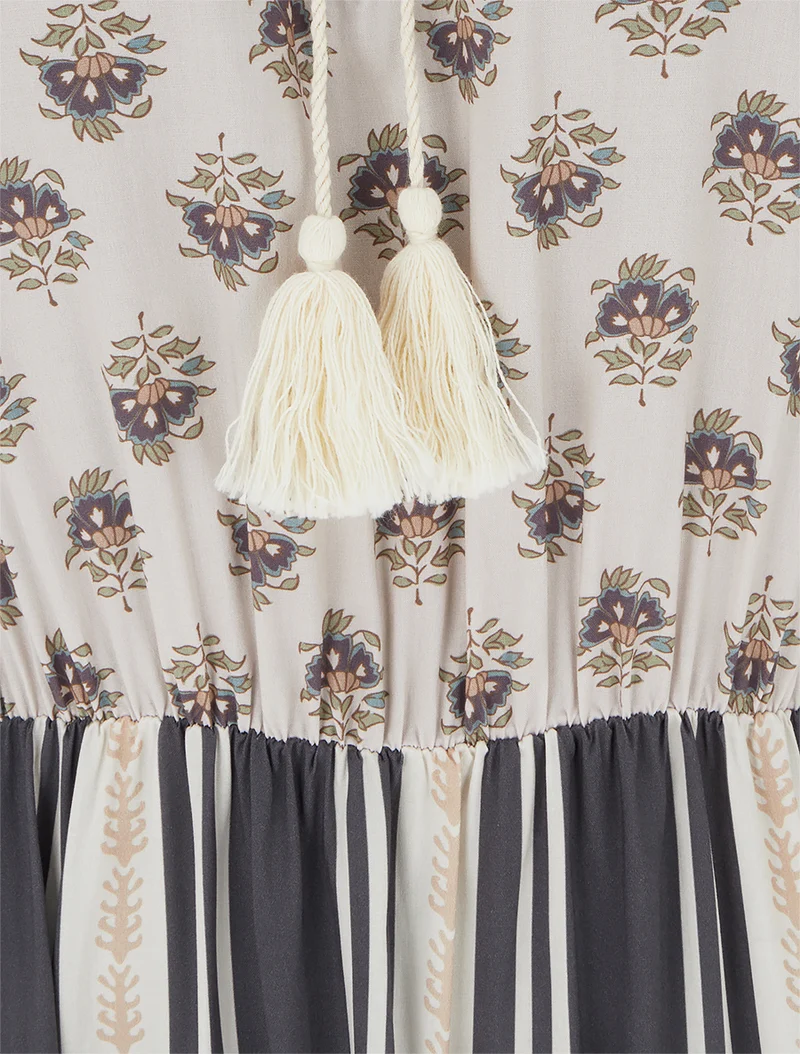 Robe longue sans manches à patchwork floral - Noir