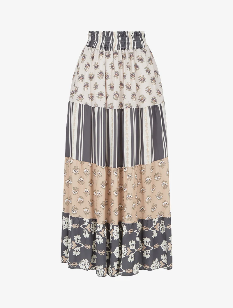 Jupe longue patchwork coupe évasée - Gris foncé