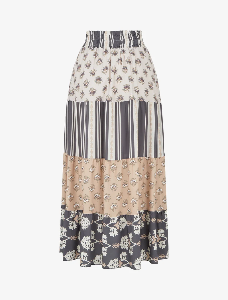 Jupe longue patchwork coupe évasée - Gris foncé