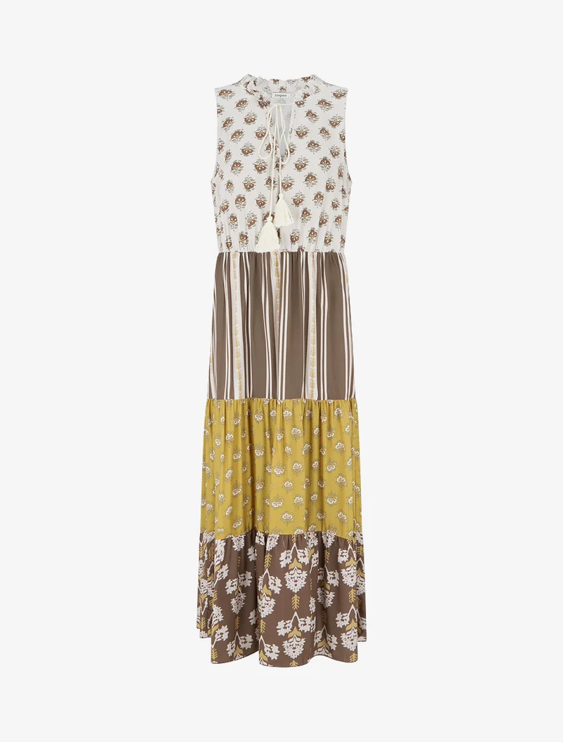 Robe longue sans manches à patchwork floral - Taupe
