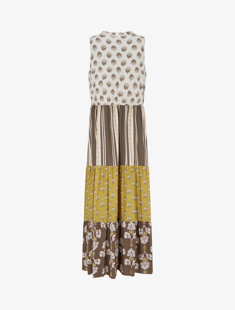 Robe longue sans manches à patchwork floral - Taupe