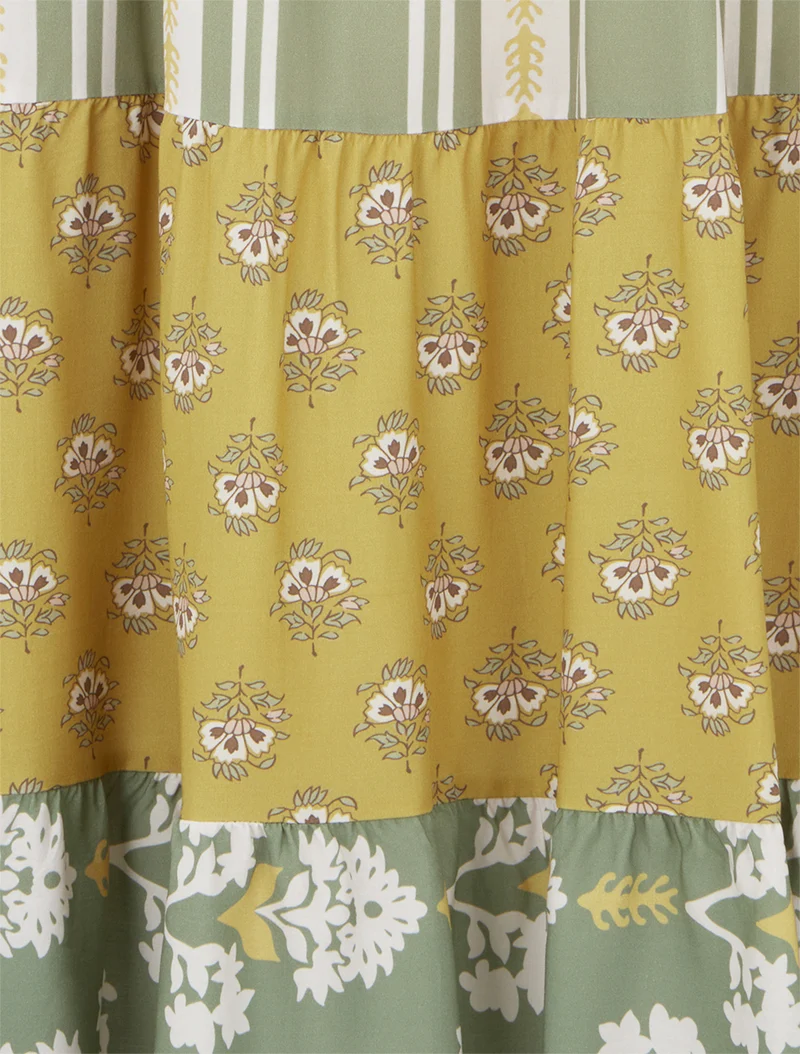Jupe longue patchwork coupe évasée - Vert olive