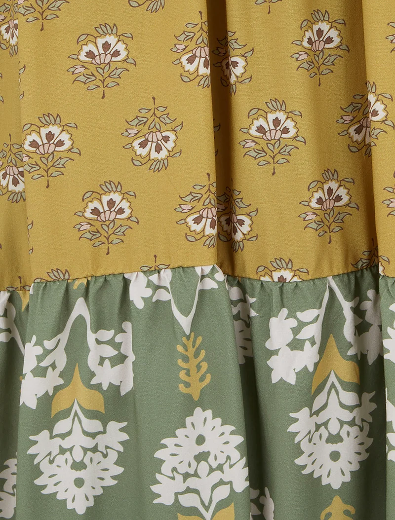 Robe longue sans manches à patchwork floral - Kaki