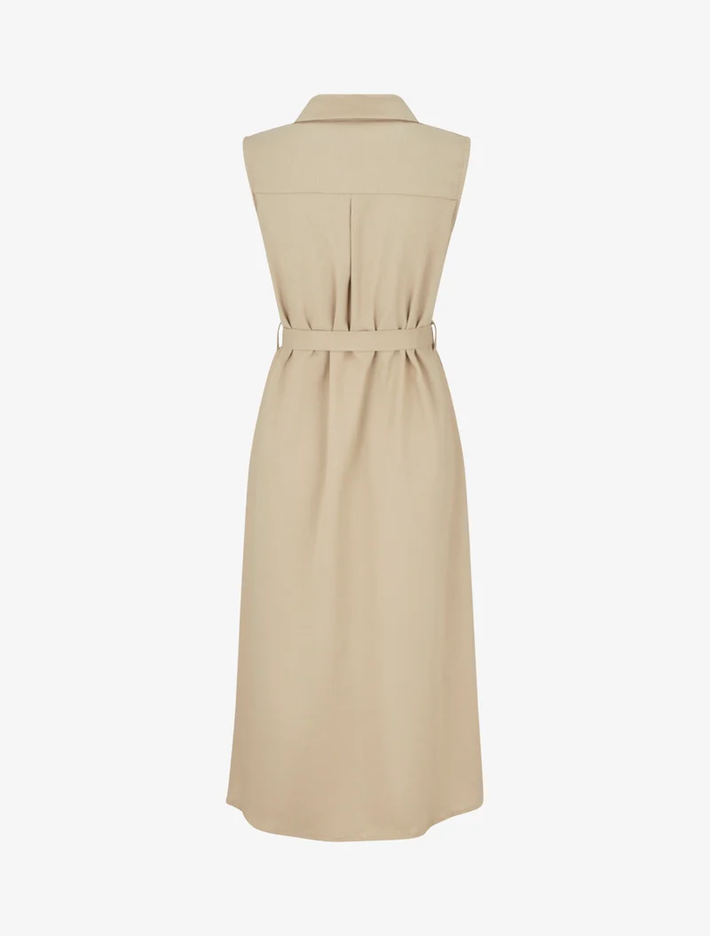Robe chemise droite sans manches - Beige
