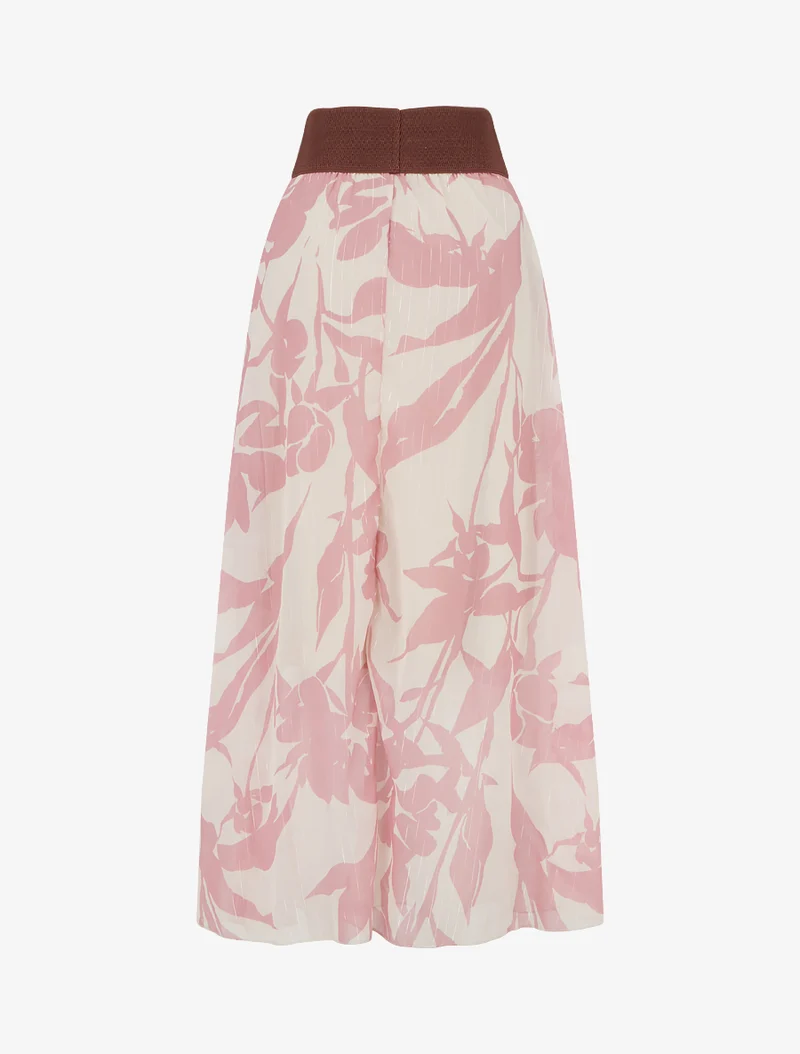 Jupe longue imprimé floral à rayures irisées - Rose