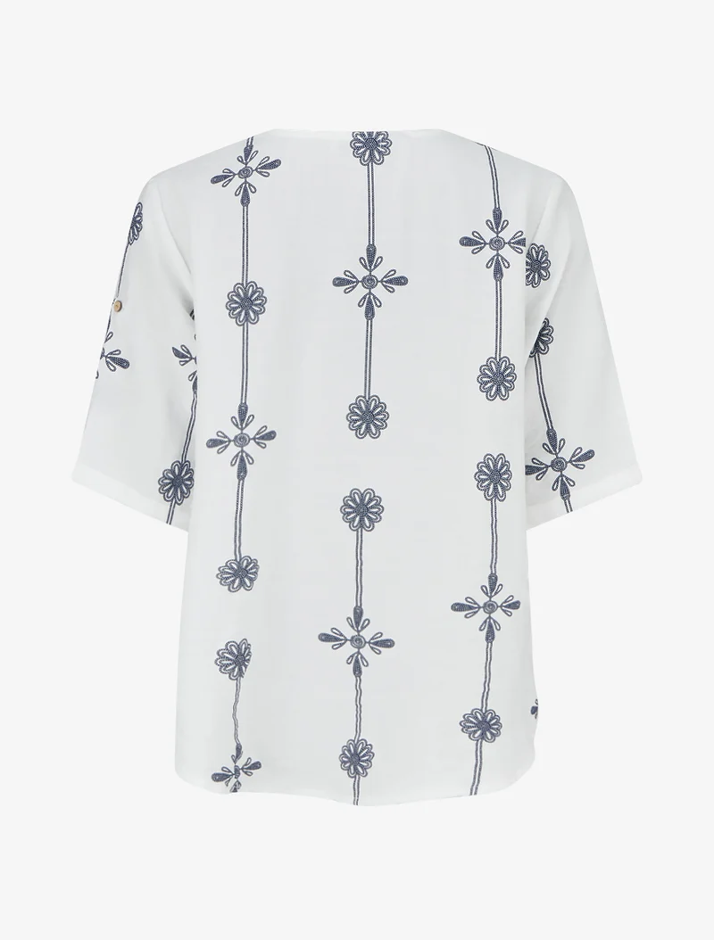 Top ample à manches courtes imprimé floral - Blanc