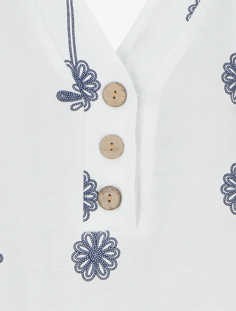 Top ample à manches courtes imprimé floral - Blanc