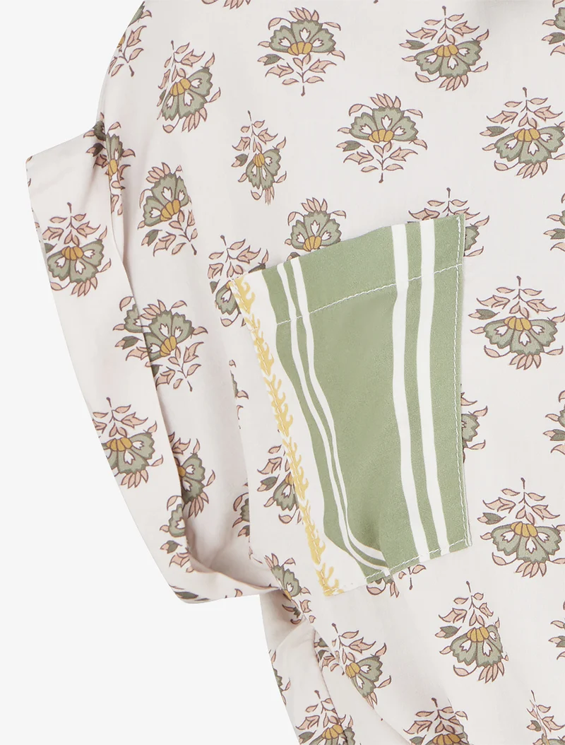 Chemise courte à nouer imprimé floral - Vert olive