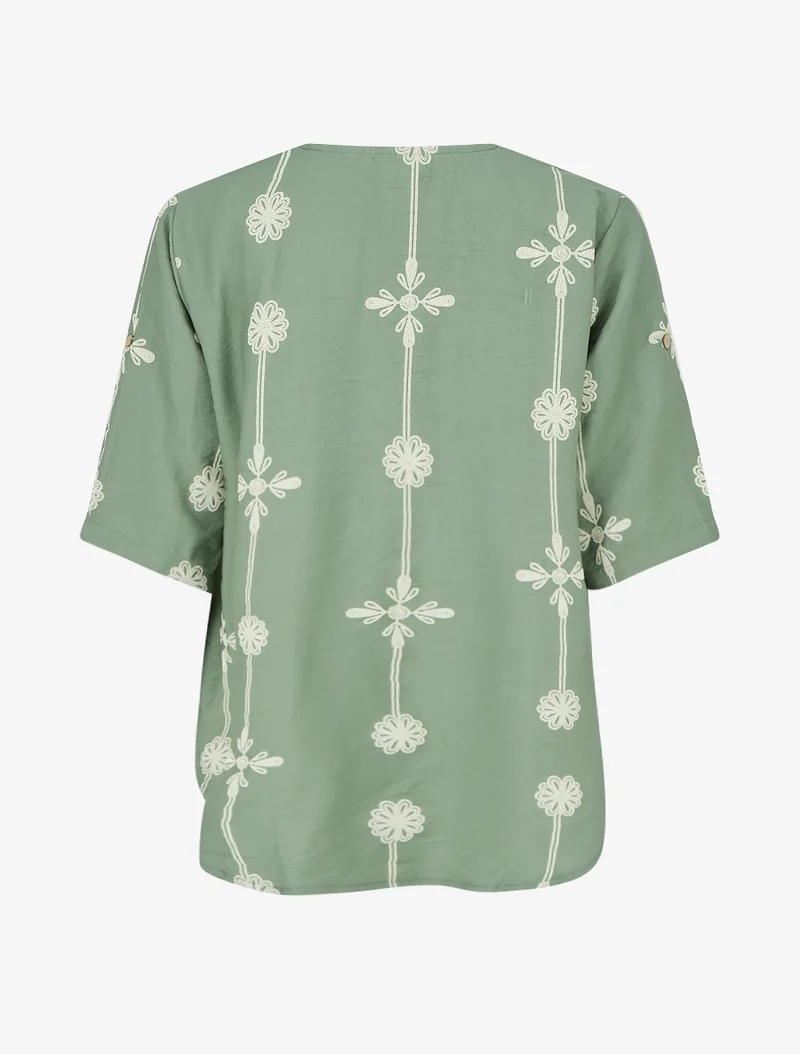 Top ample à manches courtes imprimé floral - Kaki