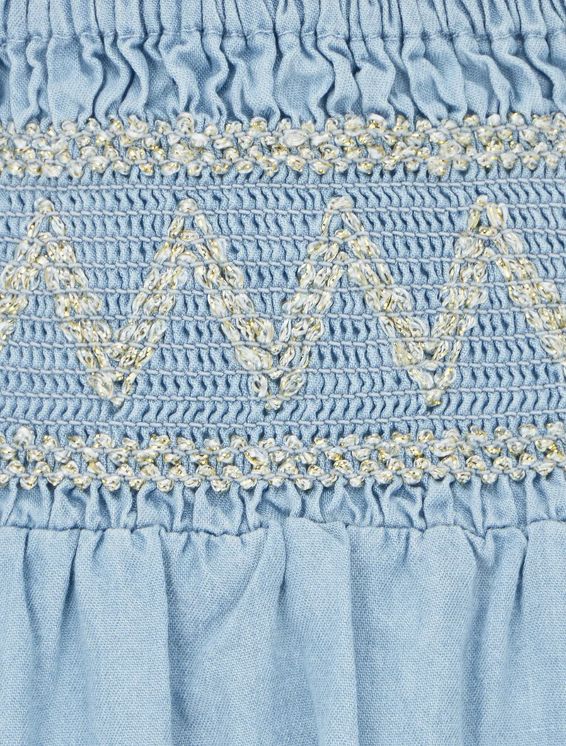 Jupe longue évasée à taille élastiquée fantaisie - Bleu clair