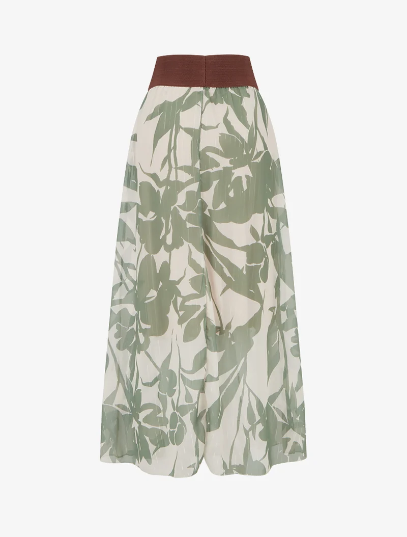 Jupe longue imprimé floral à rayures irisées - Kaki