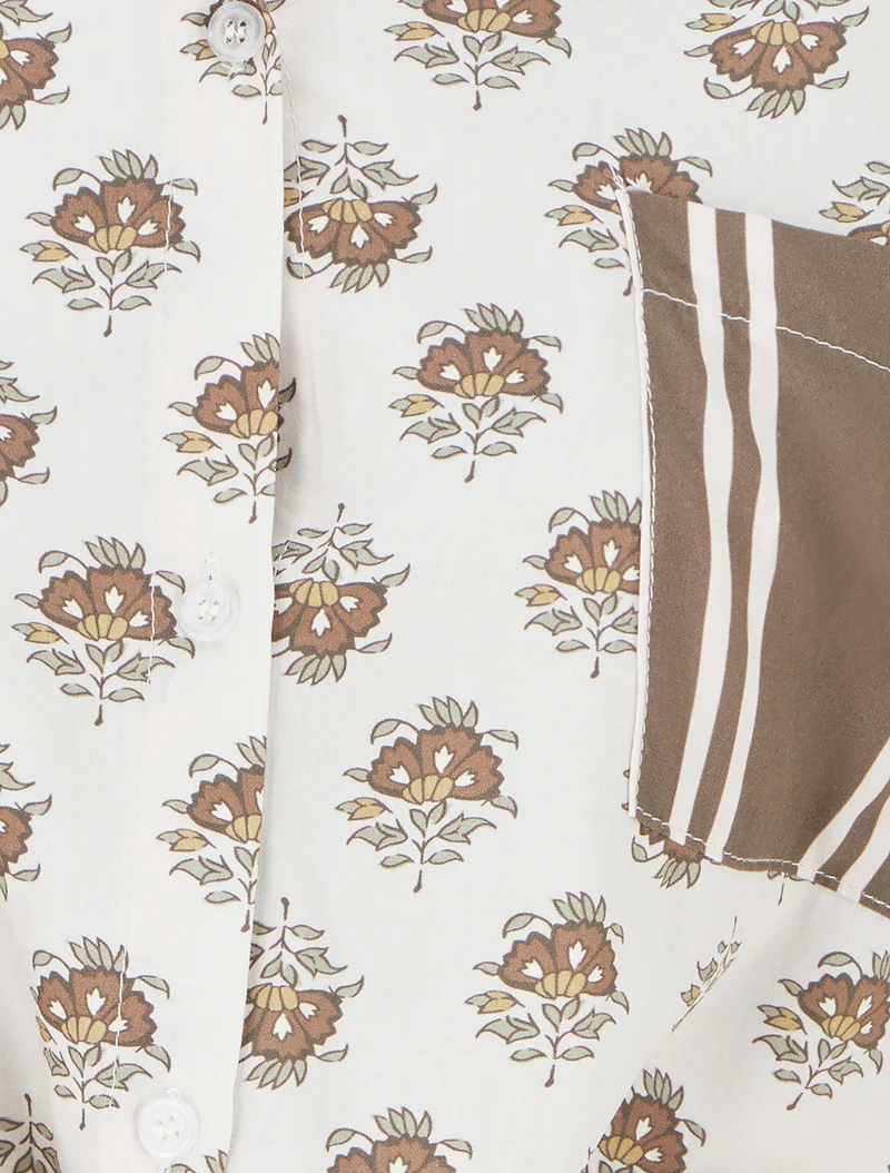 Chemise courte à nouer imprimé floral - Marron