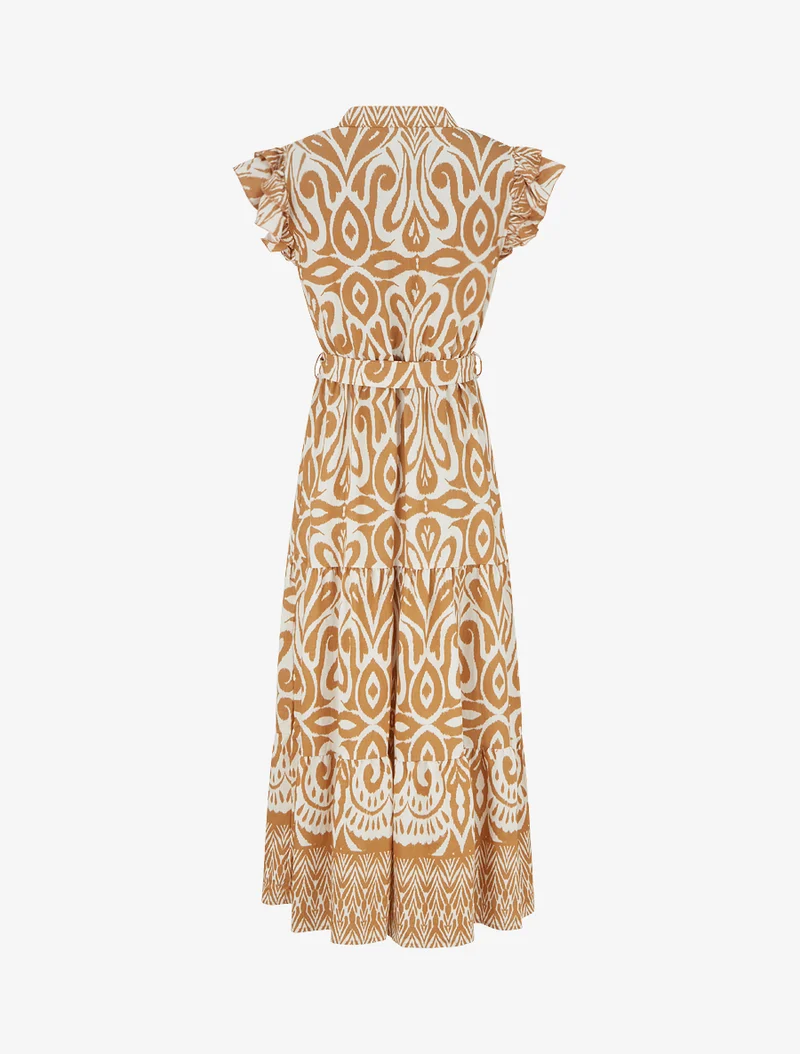 Robe longue graphique coupe évasée - Camel