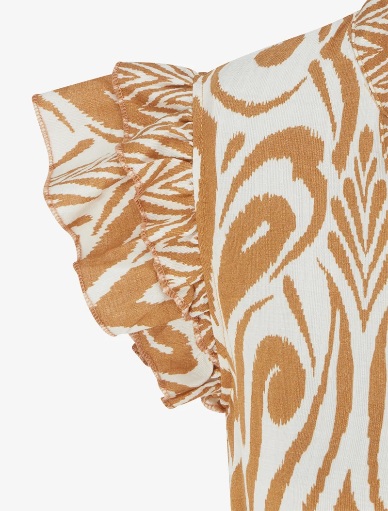 Robe longue graphique coupe évasée - Camel