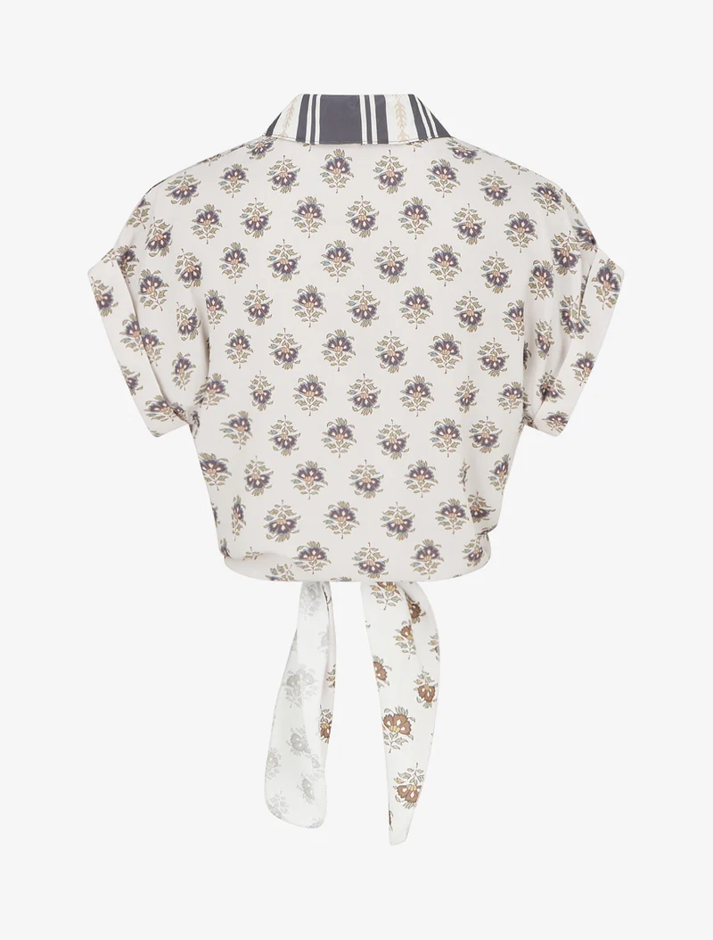 Chemise courte à nouer imprimé floral - Gris foncé
