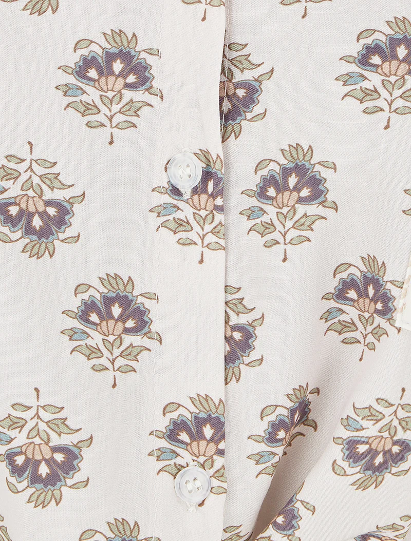 Chemise courte à nouer imprimé floral - Gris foncé