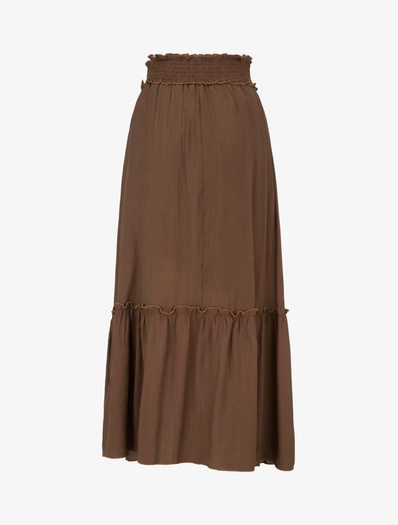 Jupe longue évasée à motif floral brodé - Marron
