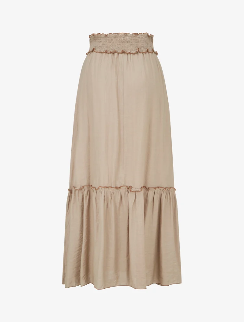 Jupe longue évasée à motif floral brodé - Taupe