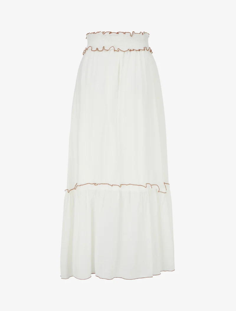 Jupe longue évasée à motif floral brodé - Blanc