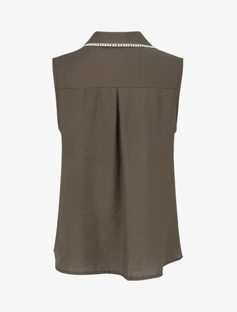 Chemise sans manches à broderie palmier - Marron