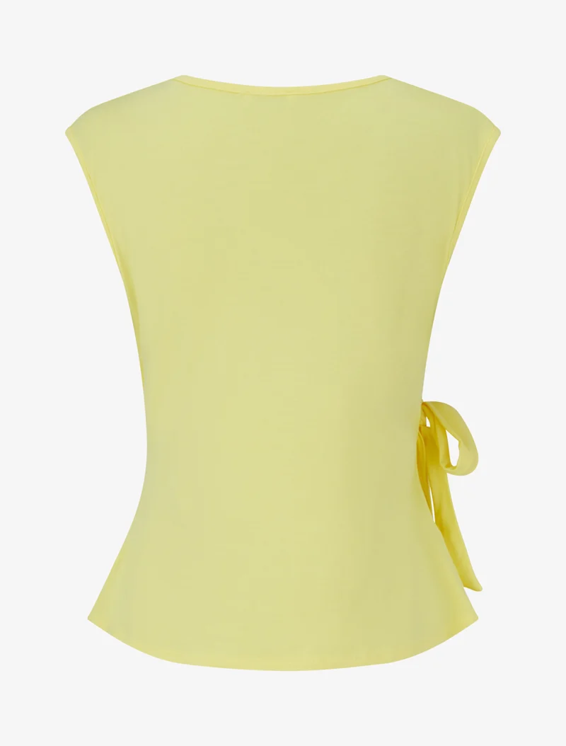 Top uni sans manches à col cache coeur - Jaune