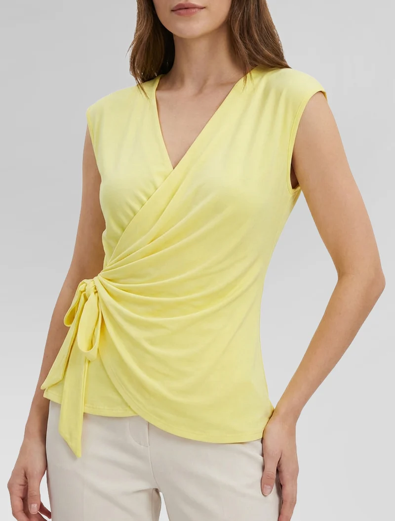 Top uni sans manches à col cache coeur - Jaune