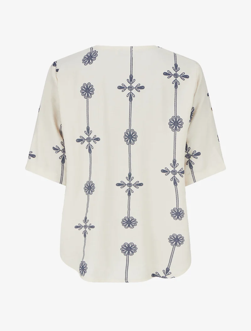 Top ample à manches courtes imprimé floral - Beige