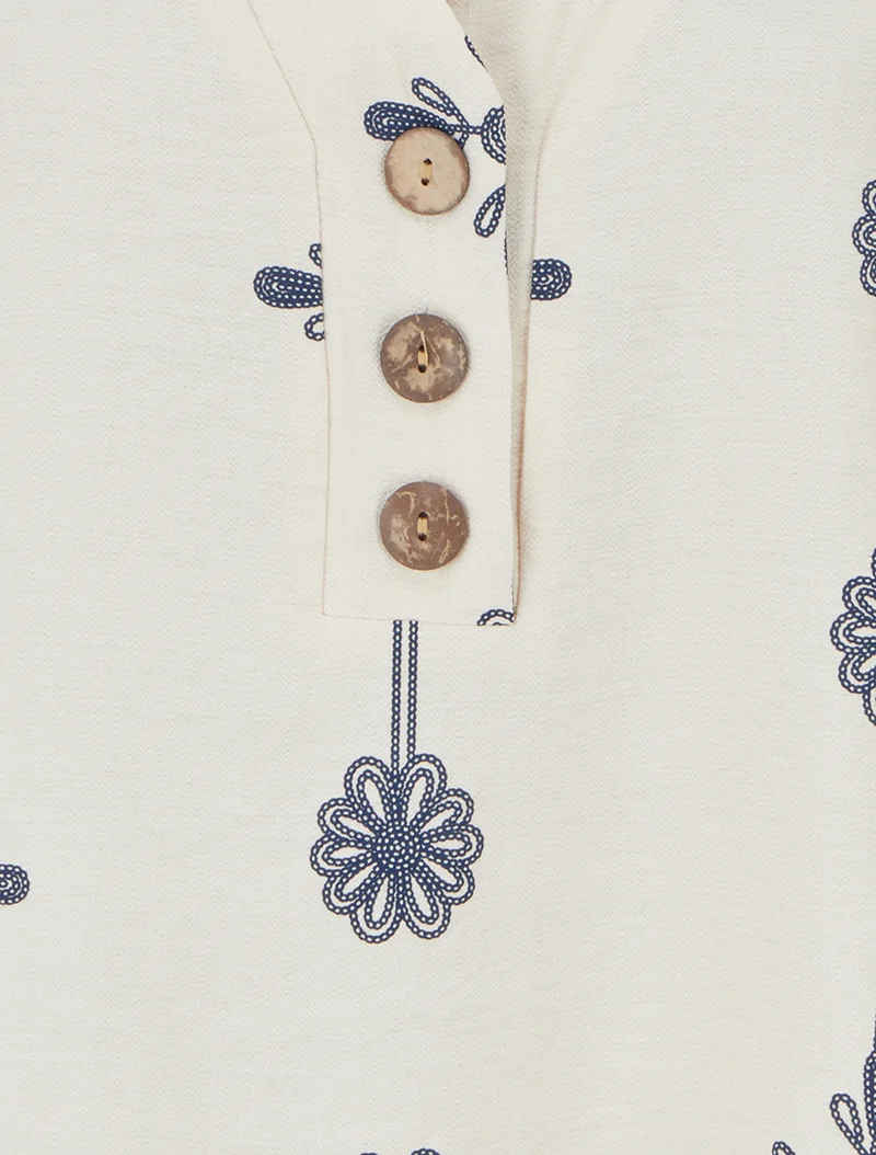 Top ample à manches courtes imprimé floral - Beige