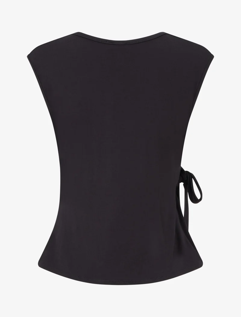 Top uni sans manches à col cache coeur - Noir