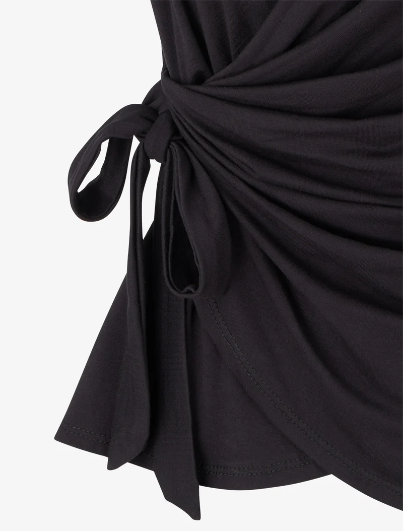 Top uni sans manches à col cache coeur - Noir