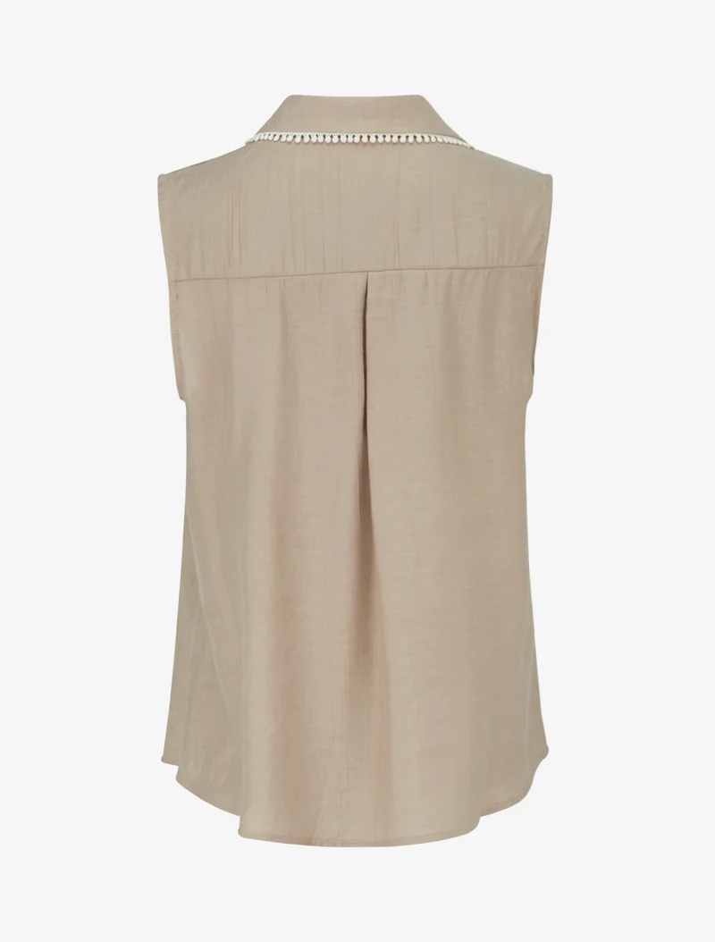Chemise sans manches à broderie palmier - Taupe clair
