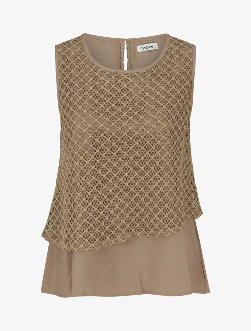 Top droit sans manches en crochet - Camel