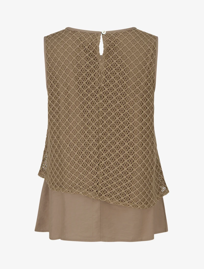 Top droit sans manches en crochet - Camel