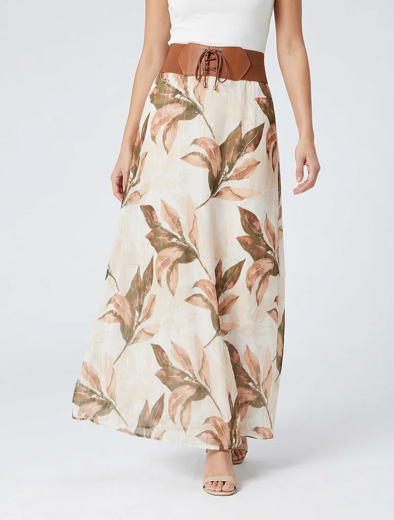 Jupe longue imprimé floral - Kaki