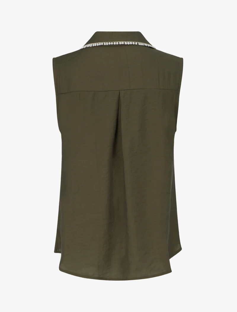 Chemise sans manches à broderie palmier - Kaki