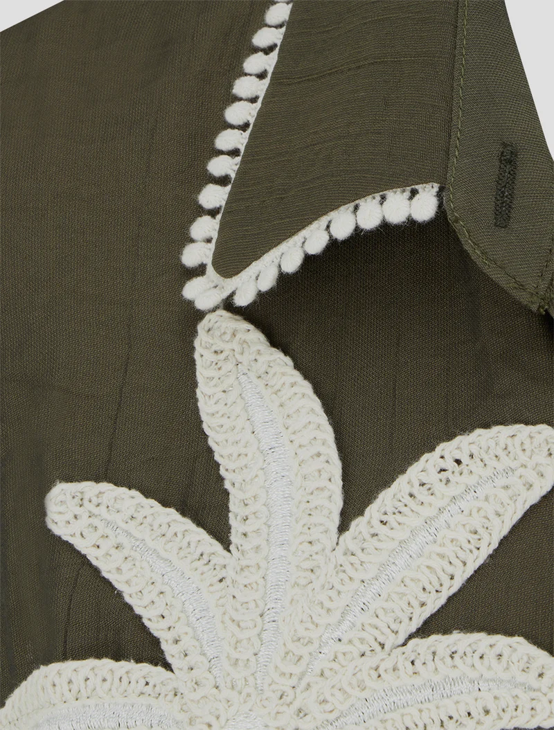 Chemise sans manches à broderie palmier - Kaki
