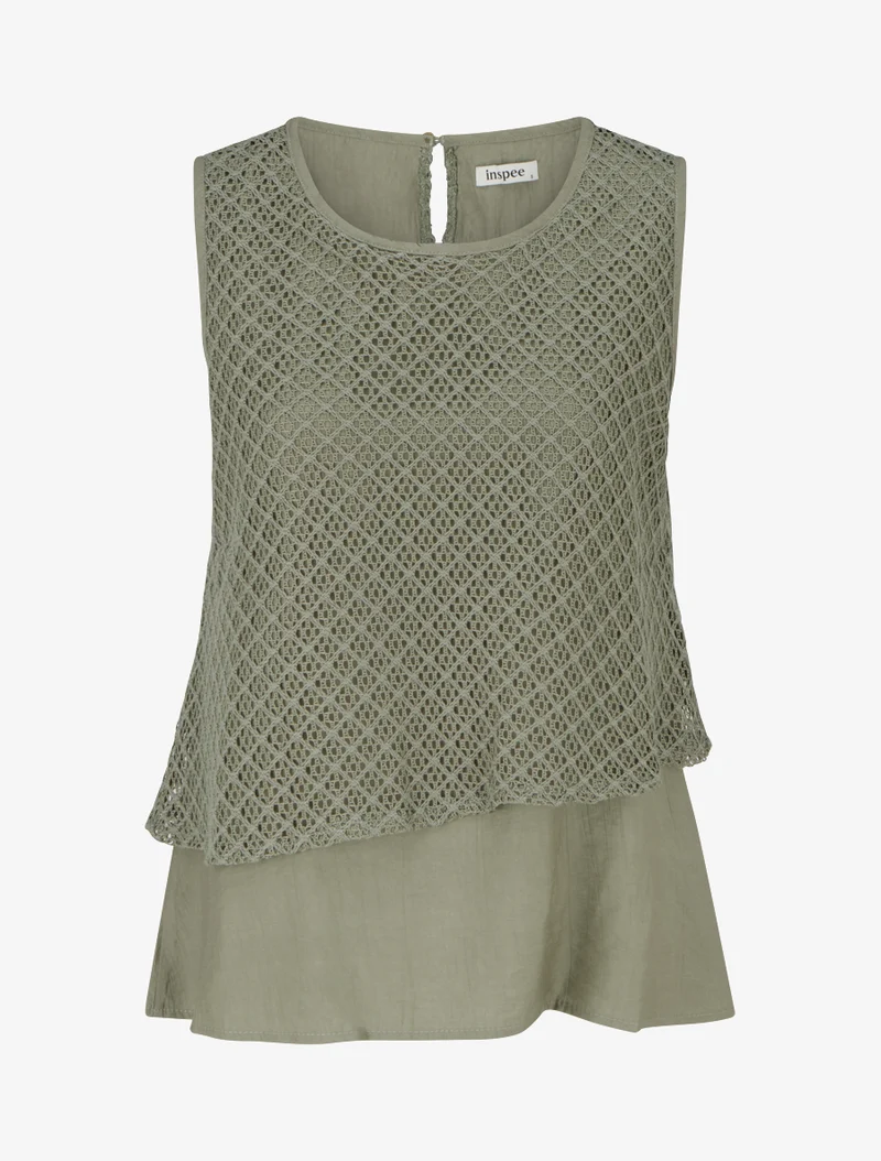 Top droit sans manches en crochet - Kaki
