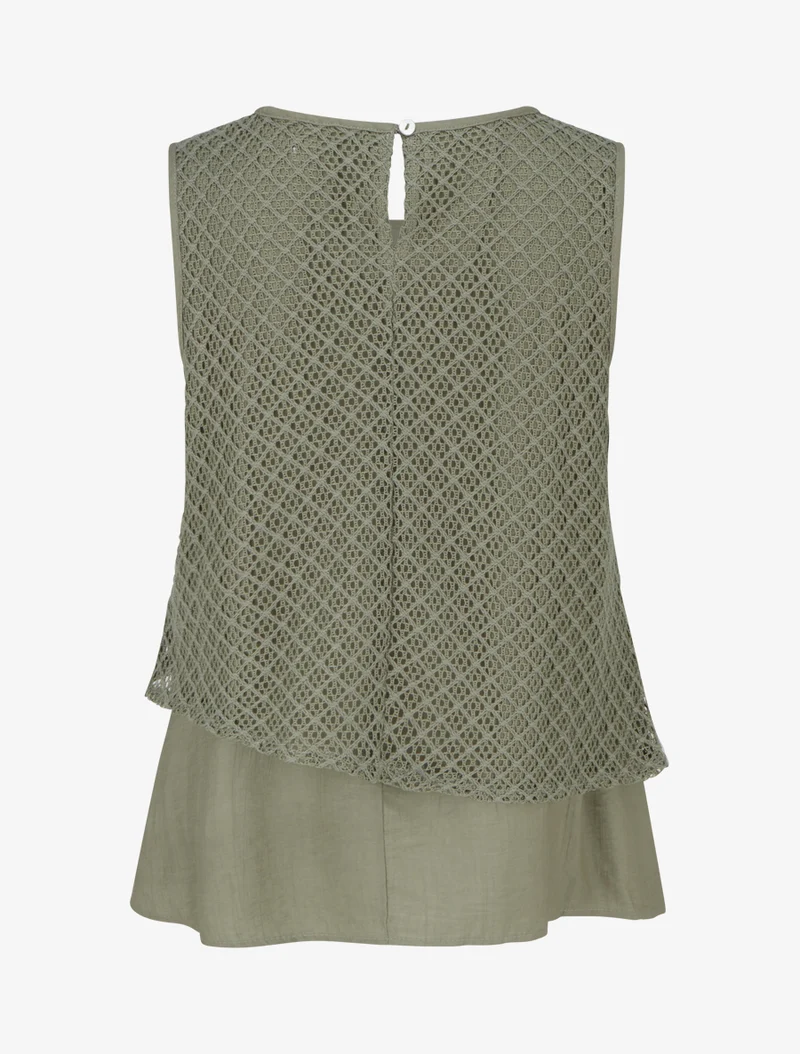 Top droit sans manches en crochet - Kaki