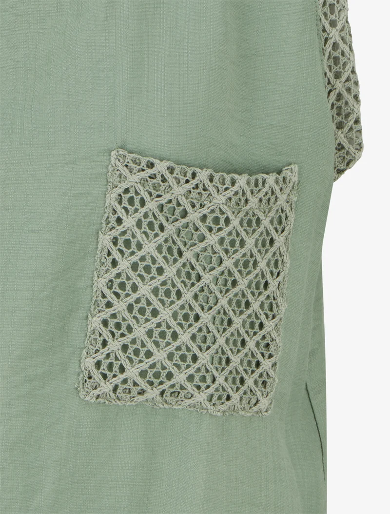 Top sans manches droit à poche en crochet - Kaki clair