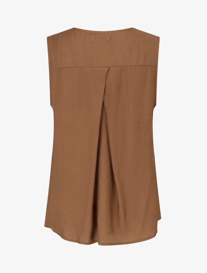 Top sans manches à col V boutonné - Marron