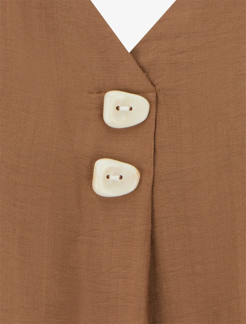 Top sans manches à col V boutonné - Marron