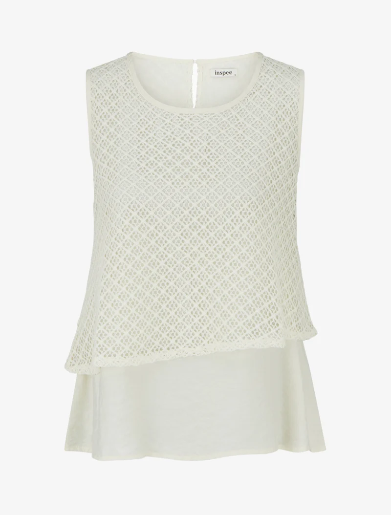 Top droit sans manches en crochet - Écru